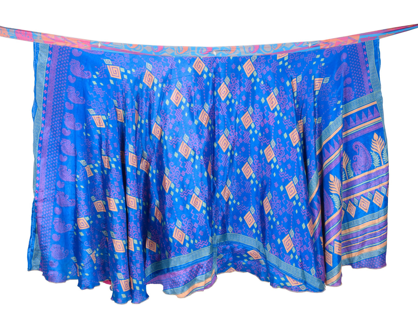 Sushila Vintage Art Silk Saree Magic Wrap Reversible Blue Skirt Beach Dress Boho