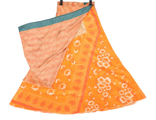 Sushila Vintage Saree Magic Wrap Art Silk Orange Reversible Skirt Beach Dress