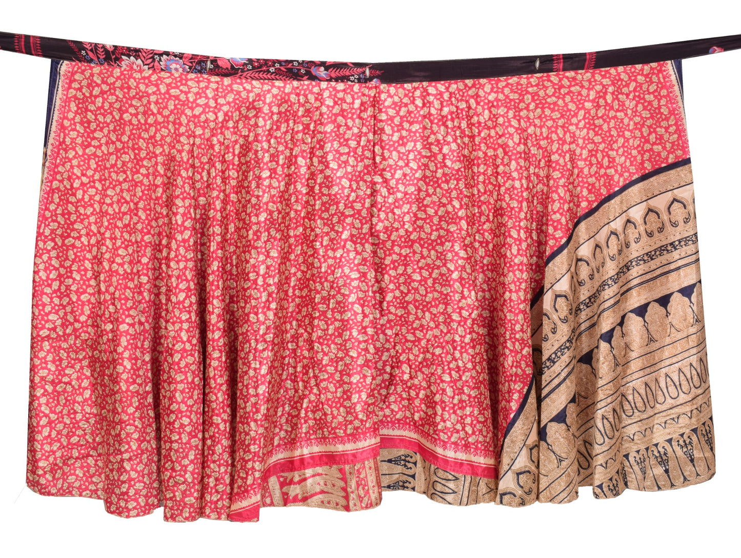 Sushila Vintage Magenta Saree Magic Wrap Reversible Skirt Art Silk Beach Dress