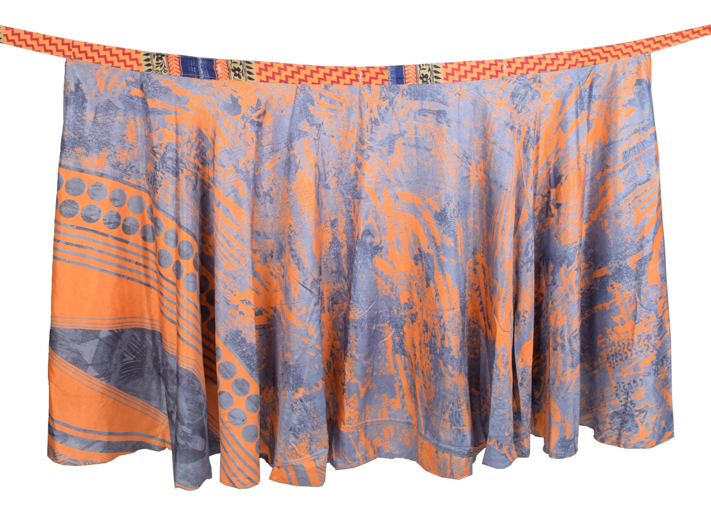 Sushila Vintage Gray Orange Saree Magic Wrap Art Silk Reversible Skirt Beach Dress