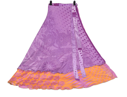 Sushila Vintage Art Silk Saree Magic Wrap Reversible Skirt Floral Beach Dress