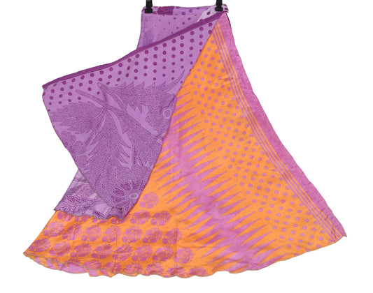 Sushila Vintage Art Silk Saree Magic Wrap Reversible Purple Skirt Beach Dress