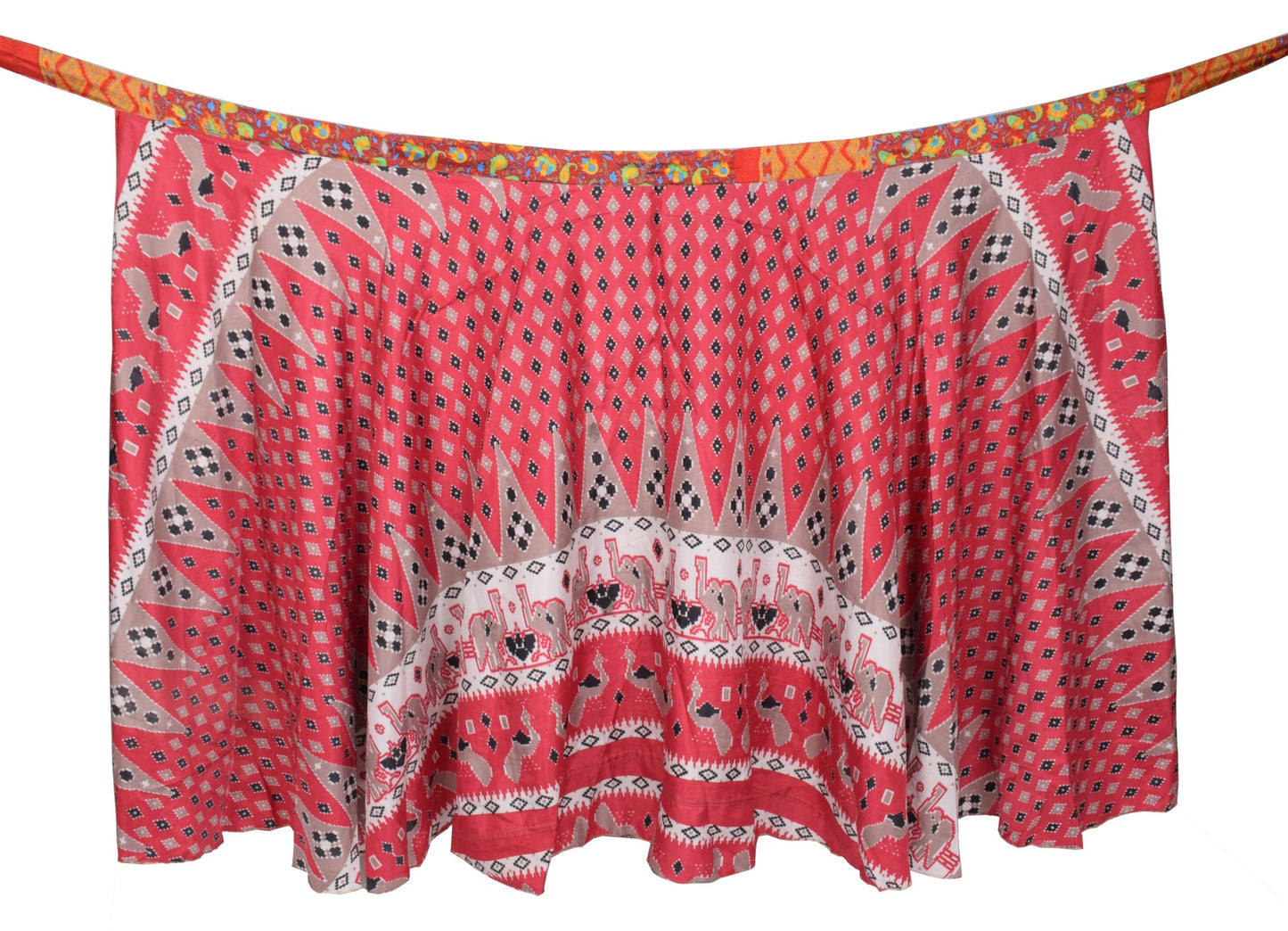 Sushila Vintage Floral Red ArtSilk Saree Magic Wrap Reversible Skirt BeachDress