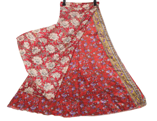 Sushila Vintage Floral Art Silk Saree Magic Wrap Reversible Skirt Beach Dress