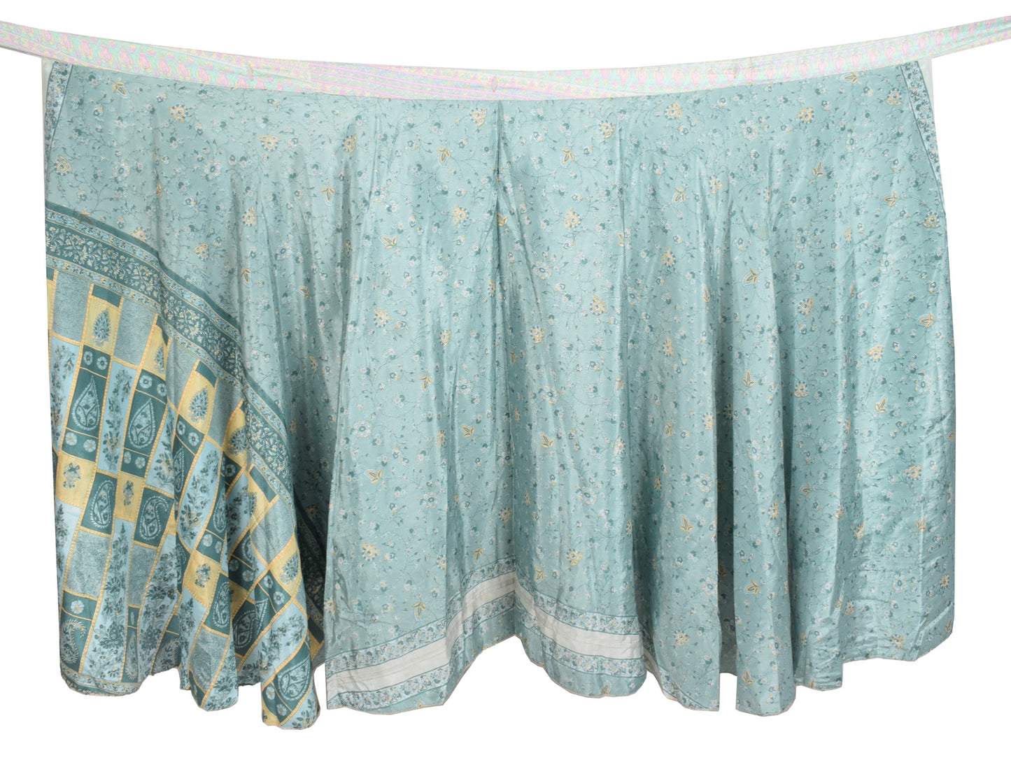 Sushila Vintage Saree Magic Wrap Reversible Skirt Floral Art Silk Beach Dress