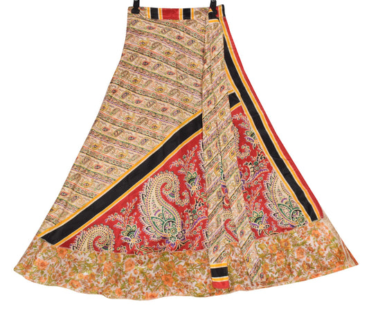 Sushila Vintage Art Silk Saree Magic Wrap Reversible Skirt Beach Dress white Floral