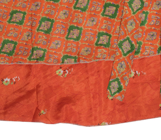 Sushila Vintage Dark Orange Saree Magic Wrap Reversible Skirt Art Silk Beach Dress