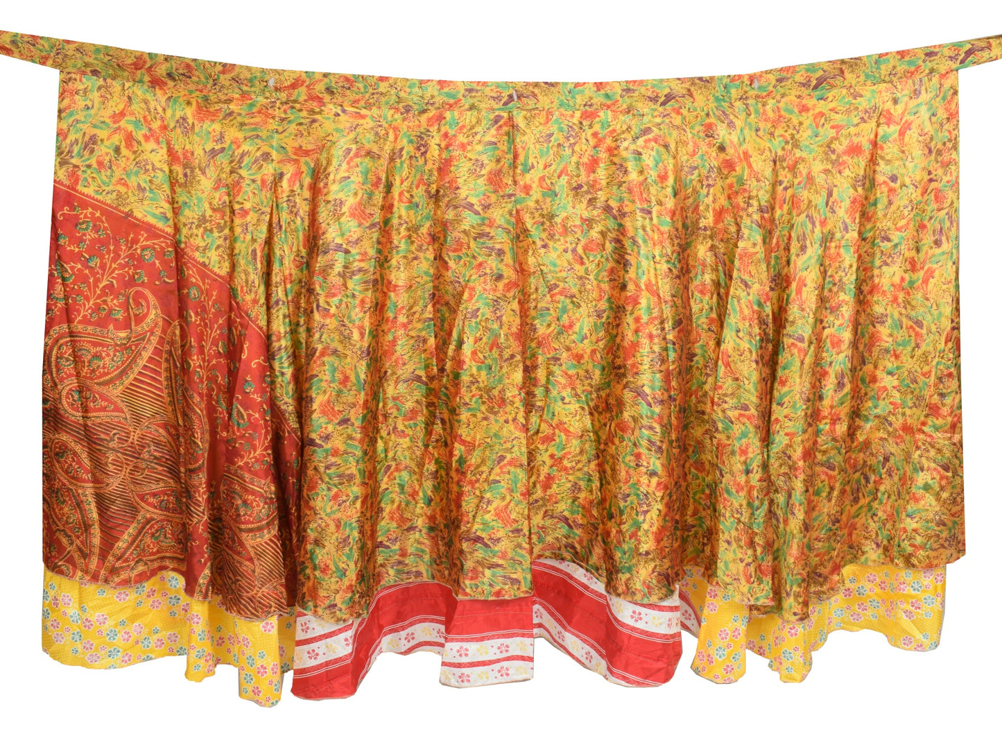 Sushila Vintage Yellow Art Silk Saree Magic Wrap Reversible Skirt Beach Dress