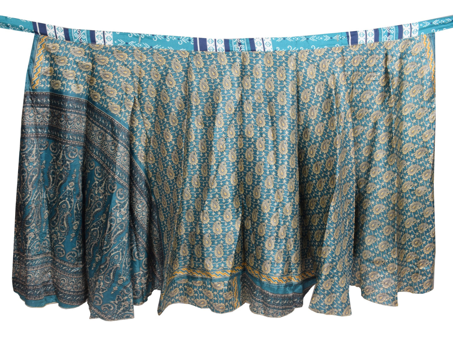 Sushila Vintage Tal Blue Art Silk Saree Magic Wrap Reversible Skirt Beach Dress