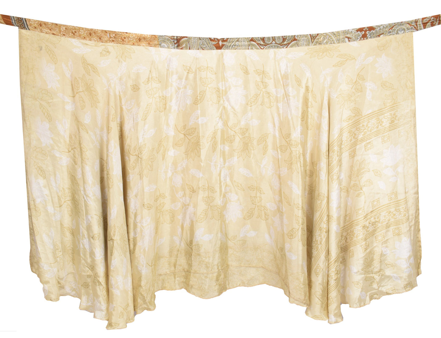 Sushila Vintage Cream Floral Saree Magic Wrap Reversible Skirt Art Silk Beach Dress
