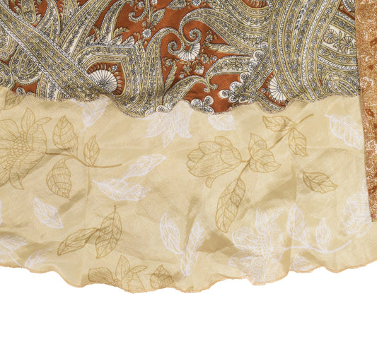 Sushila Vintage Cream Floral Saree Magic Wrap Reversible Skirt Art Silk Beach Dress