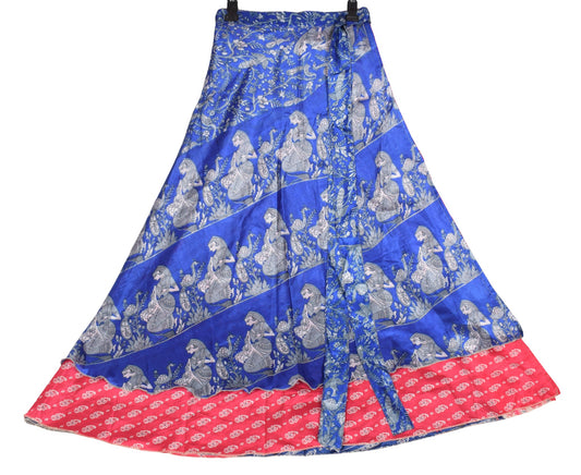 Sushila Vintage Pink Blue Silk Saree Magic Wrap Reversible Skirt Beach Dress