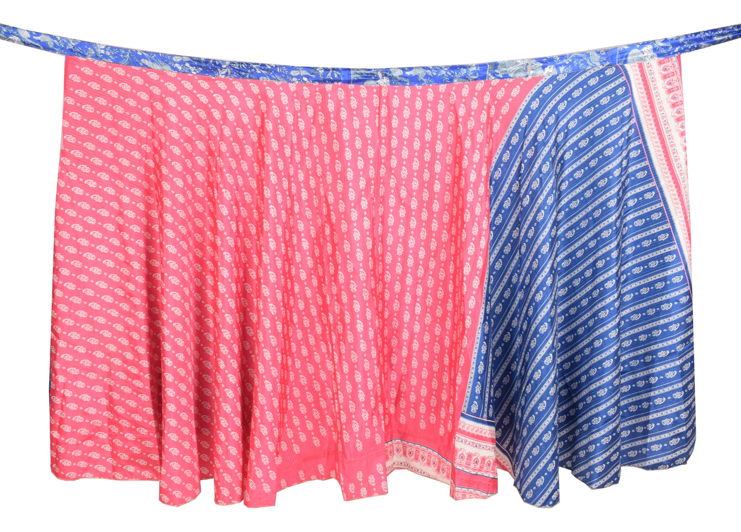 Sushila Vintage Pink Blue Saree Magic Wrap Reversible Skirt Art Silk Beach Dress