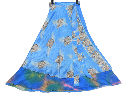 Sushila Vintage Magic Wrap Reversible Skirt Floral Art Silk Saree Beach Dress