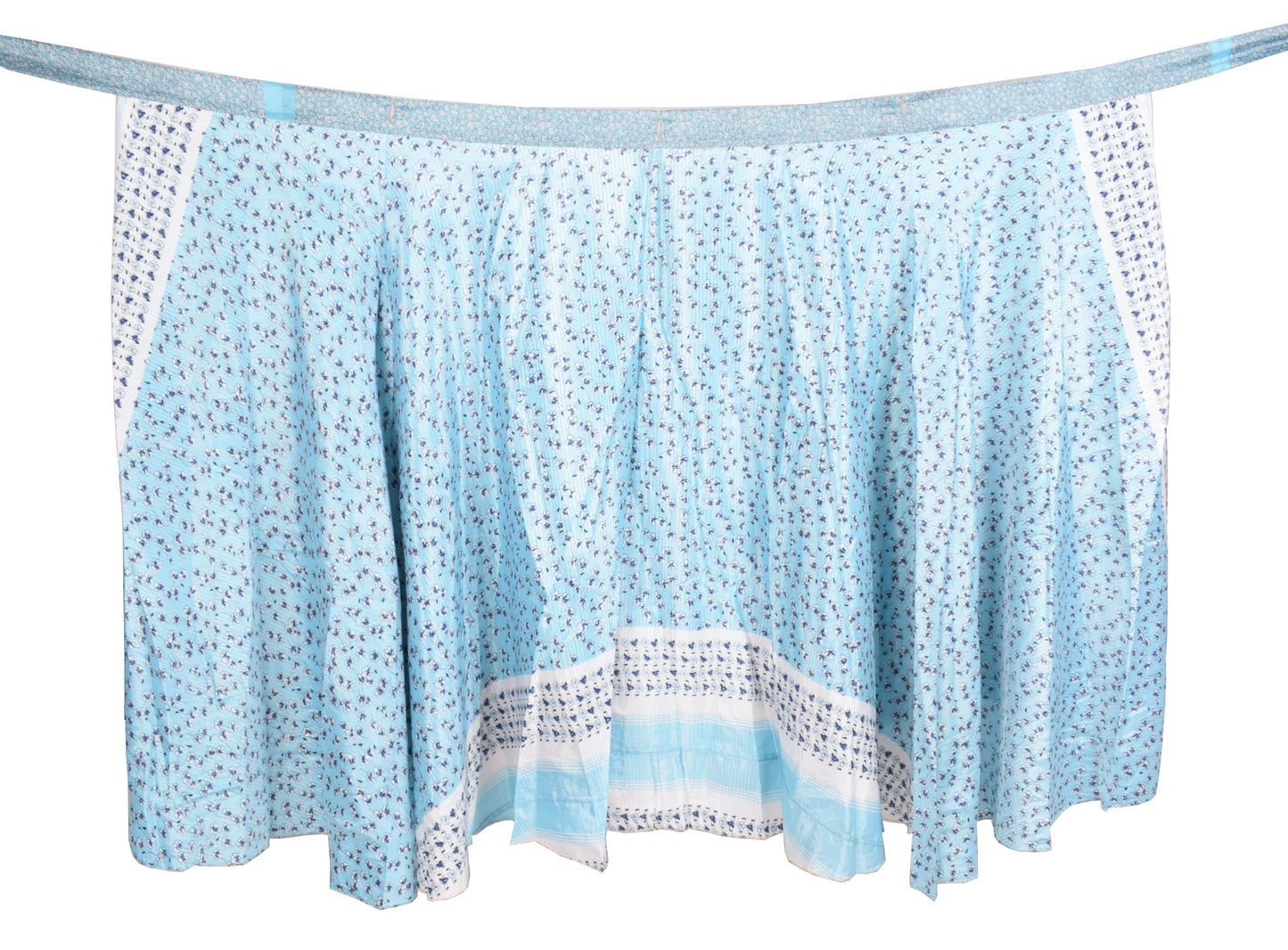 Sushila Vintage Sky Blue Magic Wrap Reversible Skirt Art Silk Saree Beach Dress