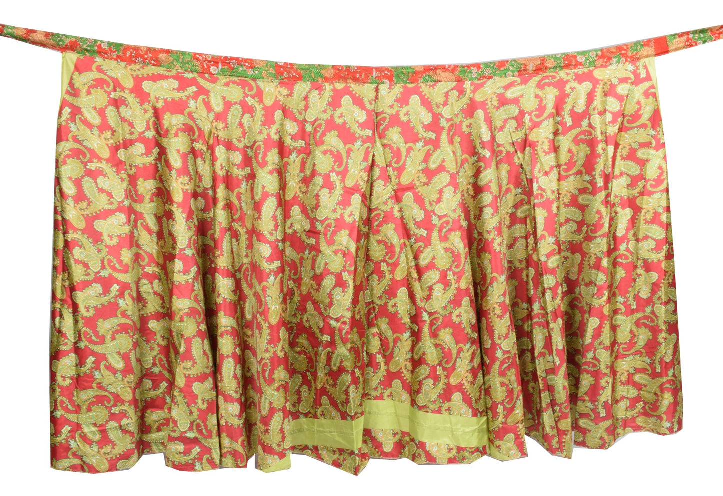 Sushila Vintage Art Silk Saree Magic Wrap Red Reversible Skirt Floral Beach Dress