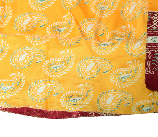 Sushila Vintage Saree Magic Wrap Reversible Skirt Yellow Art Silk Beach Dress