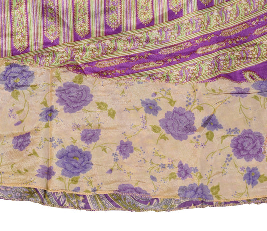 Sushila Vintage Beige Magic Wrap Reversible Skirt Art Silk Saree Beach Dress