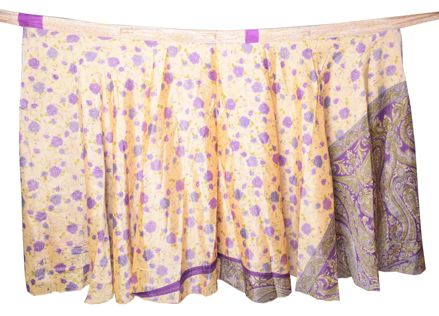 Sushila Vintage Beige Magic Wrap Reversible Skirt Art Silk Saree Beach Dress