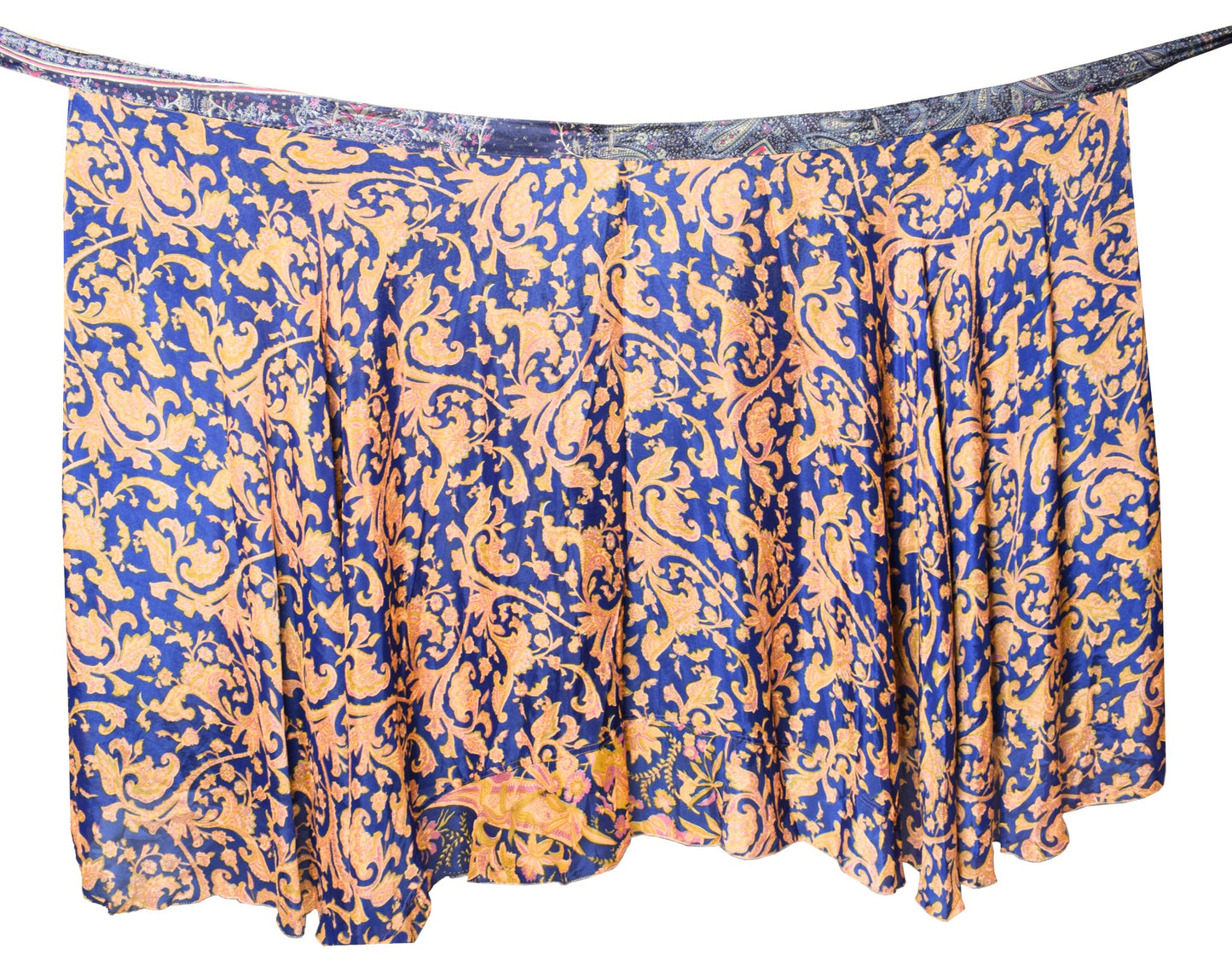 Sushila Vintage Blue 2 Layer Silk Saree Magic Wrap Reversible Skirt Beach Dress