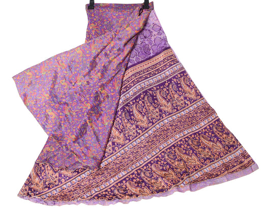 Sushila Vintage Purple Art Silk Saree Magic Wrap Reversible Skirt Beach Dress