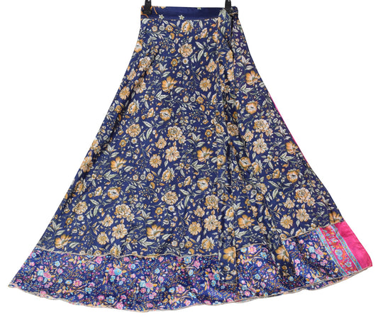 Sushila Vintage Silk Saree Magic Wrap Reversible Floral Blue Skirt Beach Dress