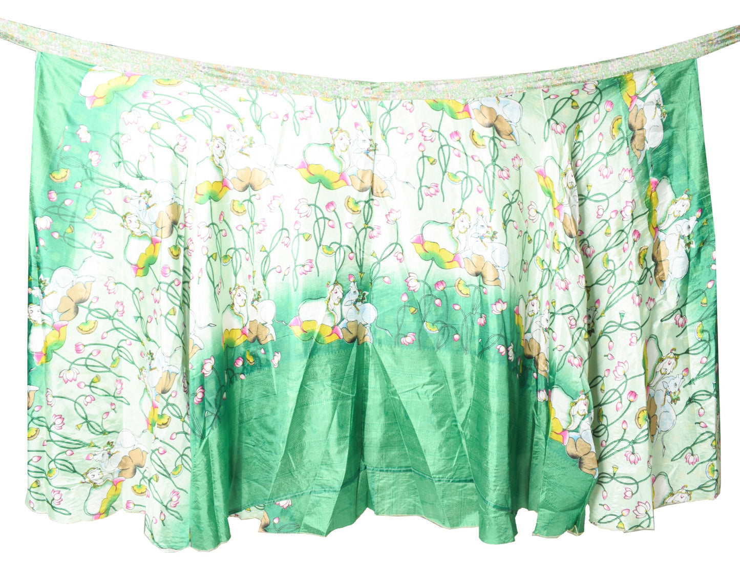 Sushila Vintage Cow Print Saree Magic Wrap Art Silk Reversible Skirt Beach Dress
