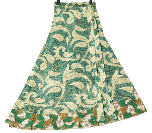 Sushila Vintage Magic Wrap Reversible Skirt Green Floral Silk Saree Beach Dress