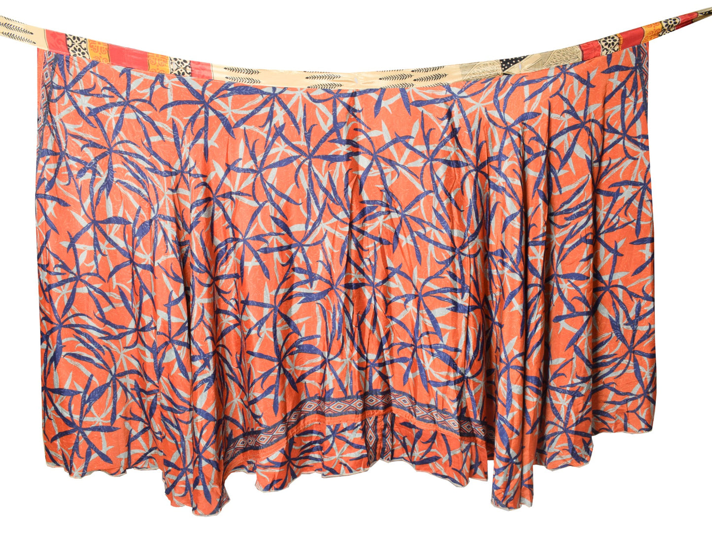 Sushila Vintage Art Silk Saree Magic Wrap Reversible Skirt Orange Beach Dress