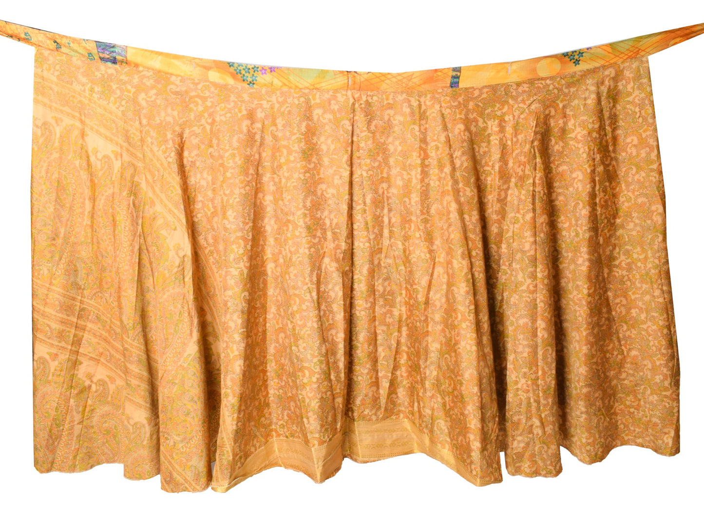 Sushila Vintage Magic Wrap Reversible Skirt Beach Dress Mustard Art Silk Saree Boho
