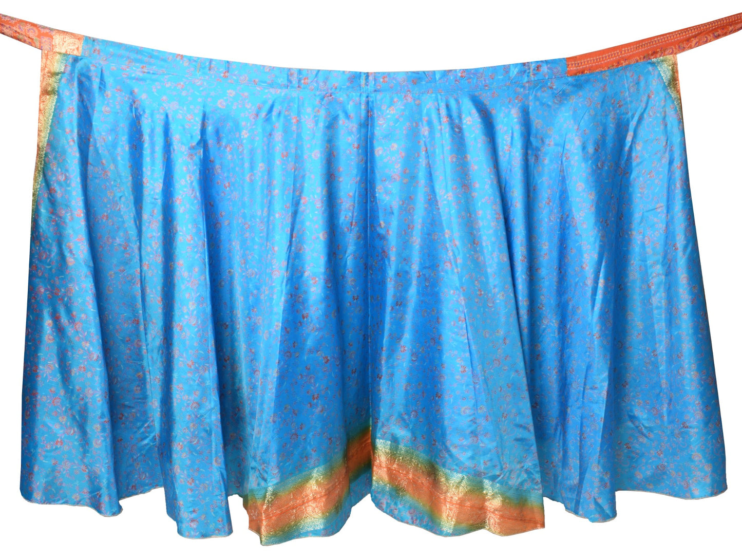 Sushila Vintage Blue Silk Saree Magic Wrap Reversible Skirt Floral Beach Dress