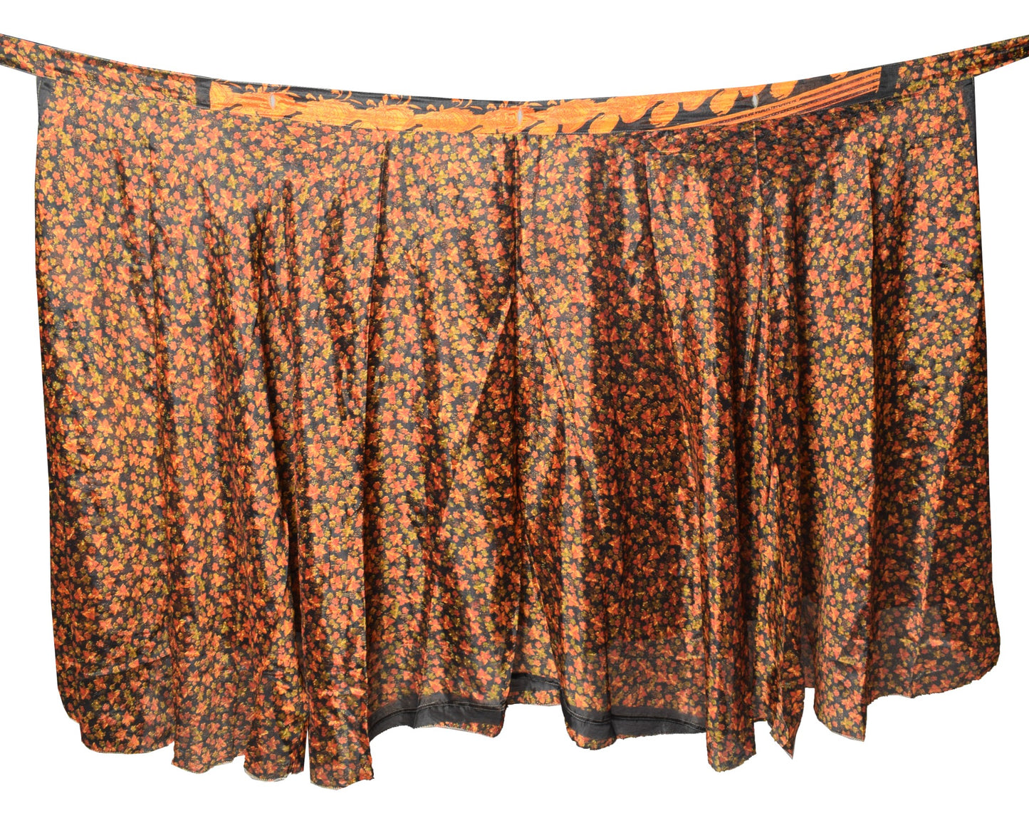 Sushila Vintage Silk Saree Magic Wrap Reversible Skirt Black Floral Beach Dress