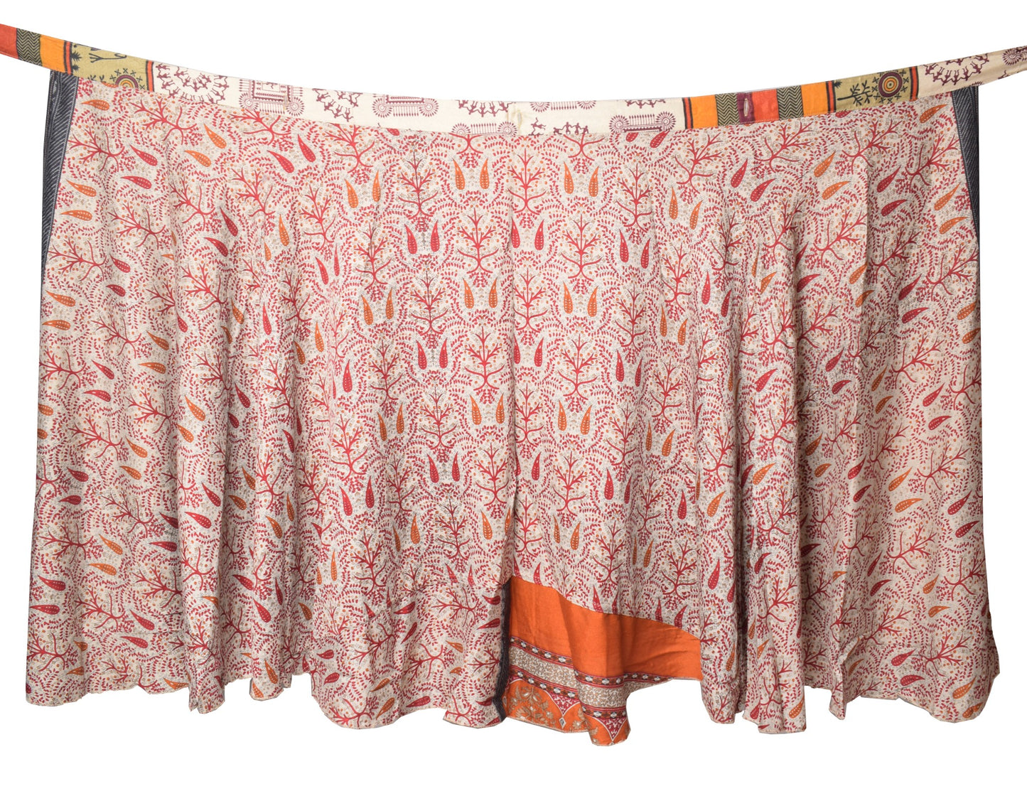 Sushila Vintage Warli Print Silk Saree Magic Wrap Reversible Skirt Beach Dress