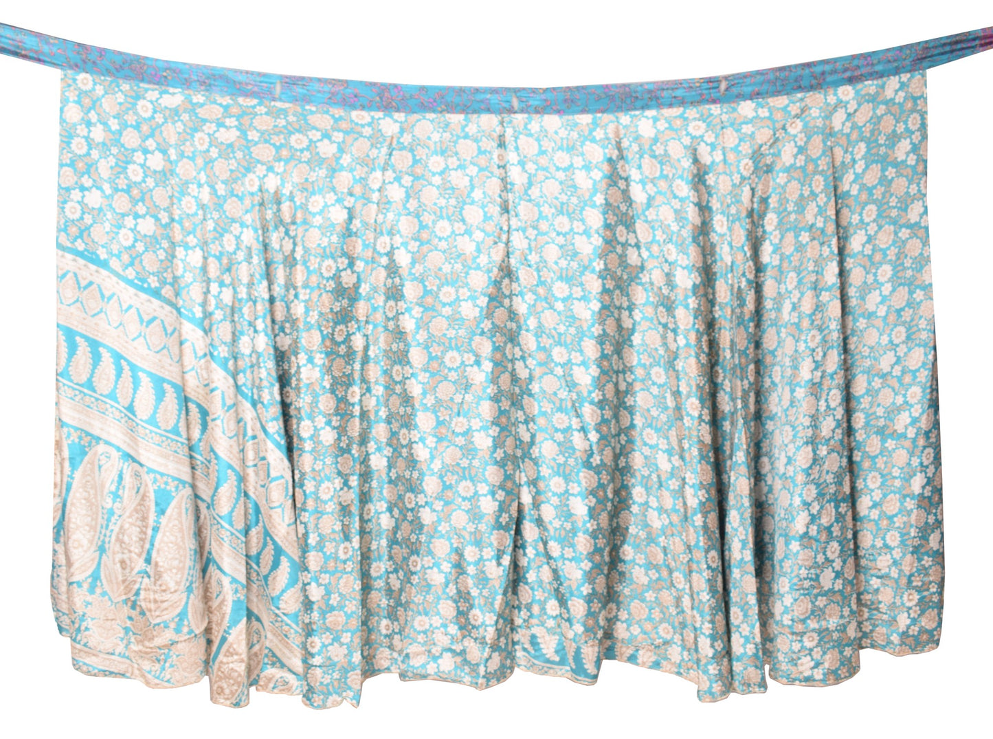 Sushila Vintage Art Silk Saree Magic Wrap Reversible Skirt Teal Blue BeachDress