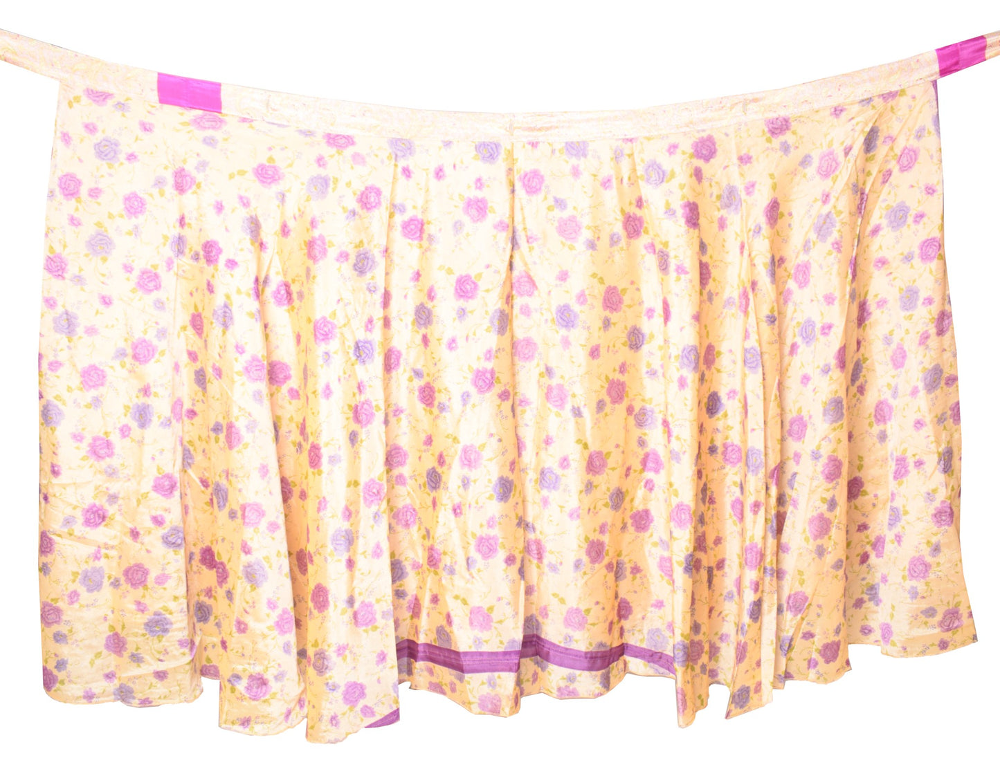 Sushila Vintage Floral Silk Saree Magic Wrap Reversible Skirt Beach Dress Cream