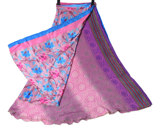 Sushila Vintage Silk Saree Magic Wrap Reversible Skirt Floral Mauve Beach Dress