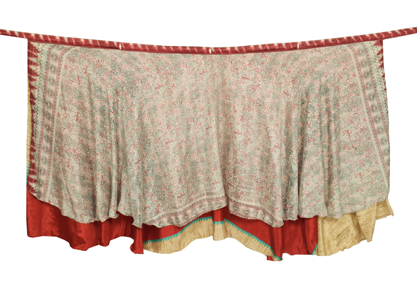 Sushila Vintage Maroon Saree Magic Wrap Reversible Skirt Beach Art Silk Dress Boho