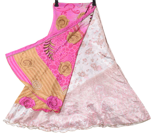 Sushila Vintage Art Silk Saree Magic Wrap Reversible Skirt Beach Dress Pink Boho