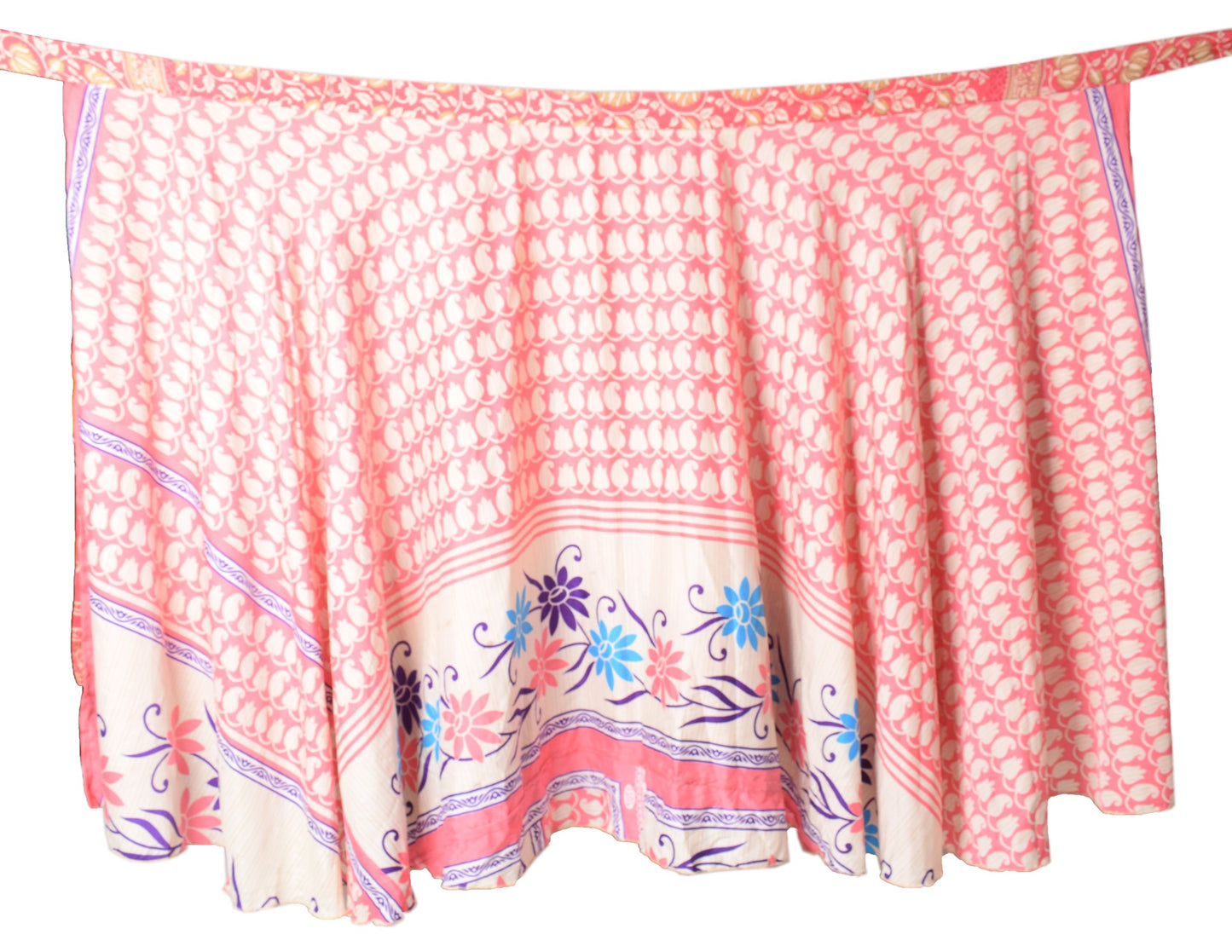 Sushila Vintage Paisley Art Silk Saree Magic Wrap Reversible Skirt Beach Dress