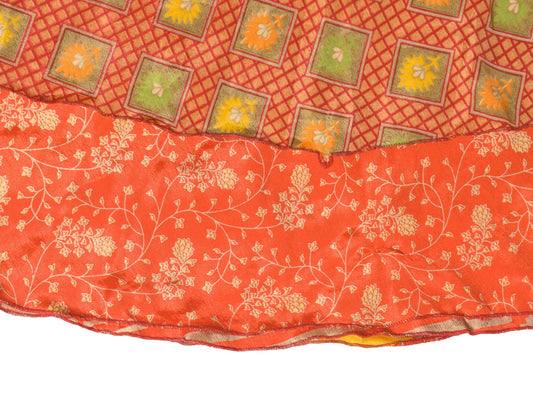 Sushila Vintage 2Layer Silk Saree Magic Wrap Reversible Skirt Beach Dress Orange