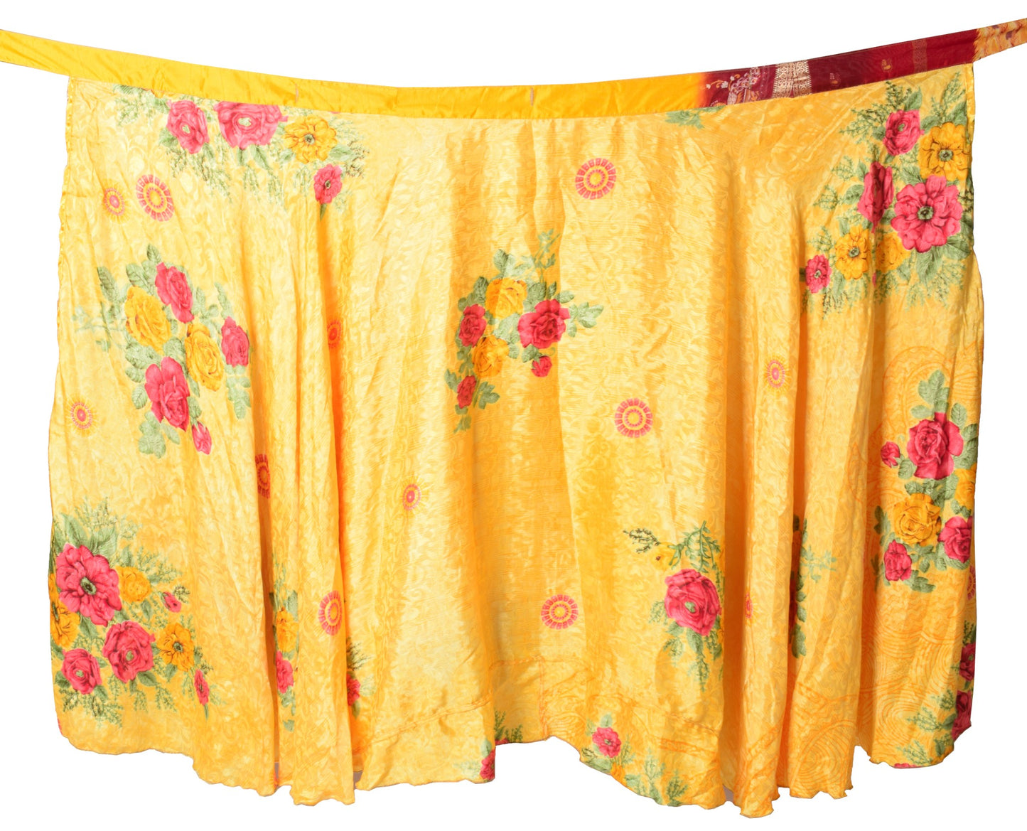 Sushila Vintage Yellow Silk Saree Magic Wrap Floral Reversible Skirt Beach Dress