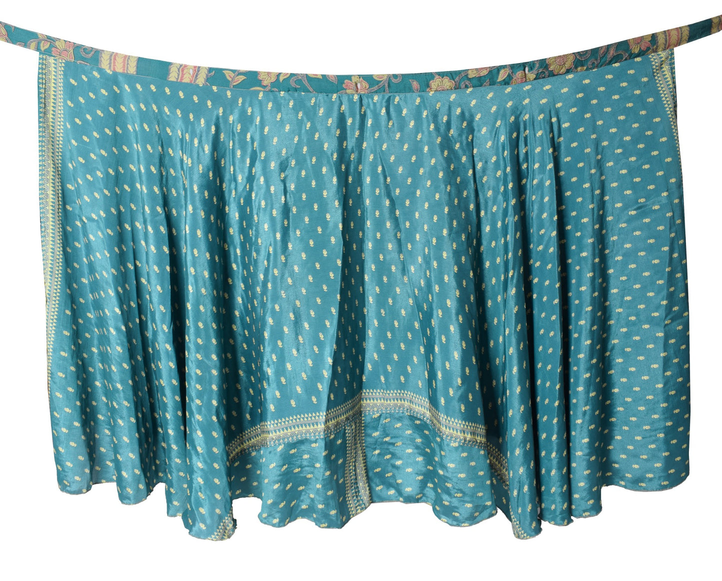 Sushila Vintage Teal Blue ArtSilk Saree Magic Wrap Reversible Skirt Beach Dress