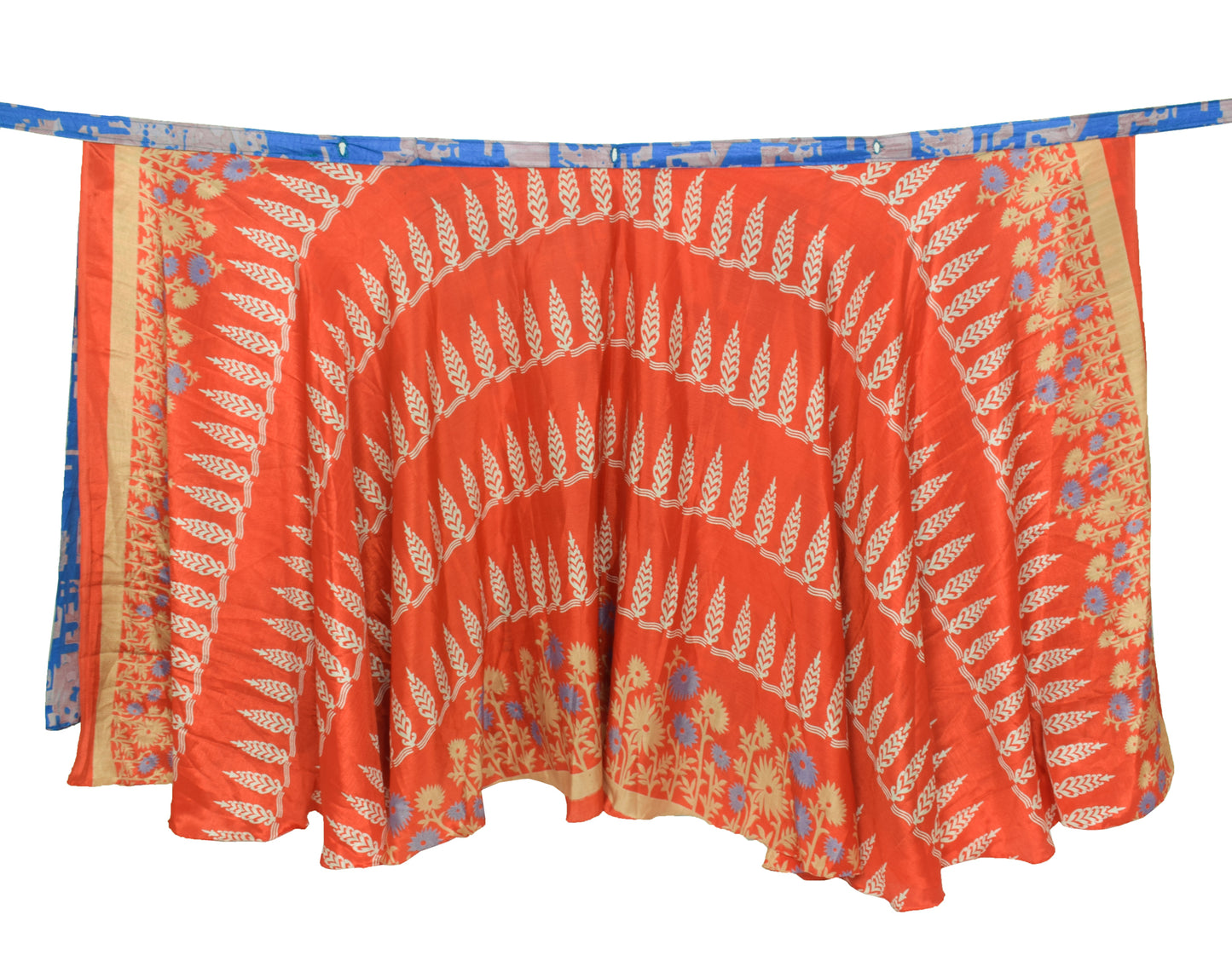 Sushila Vintage Blue Saree Magic Wrap Reversible Skirt Art Silk Beach Dress Hippie