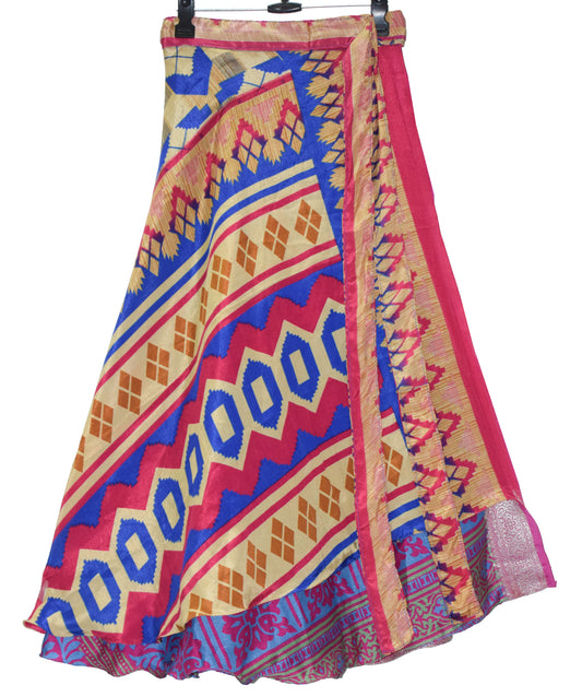 Sushila Vintage Silk Saree Magic Wrap Reversible Skirt Multi-Color Beach Dress