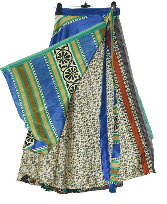 Sushila Vintage Multi-Color Silk Saree Magic Wrap Reversible Skirt Beach Dress