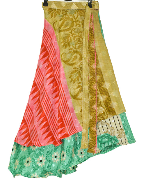 Sushila Vintage Silk Saree Magic Wrap Multi-Color Reversible Skirt Beach Dress