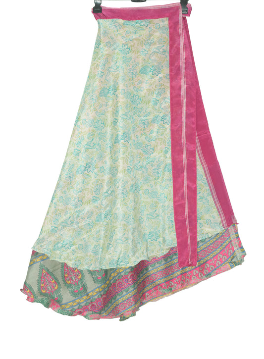 Sushila Vintage Floral Silk Saree Magic Wrap Reversible Skirt Beach Dress Boho