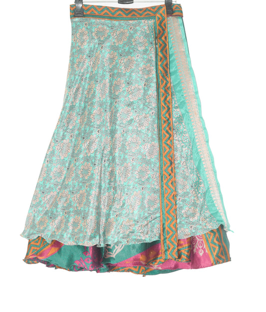 Sushila Vintage Silk Saree Magic Wrap Reversible Skirt Beach Dress Multi-Color