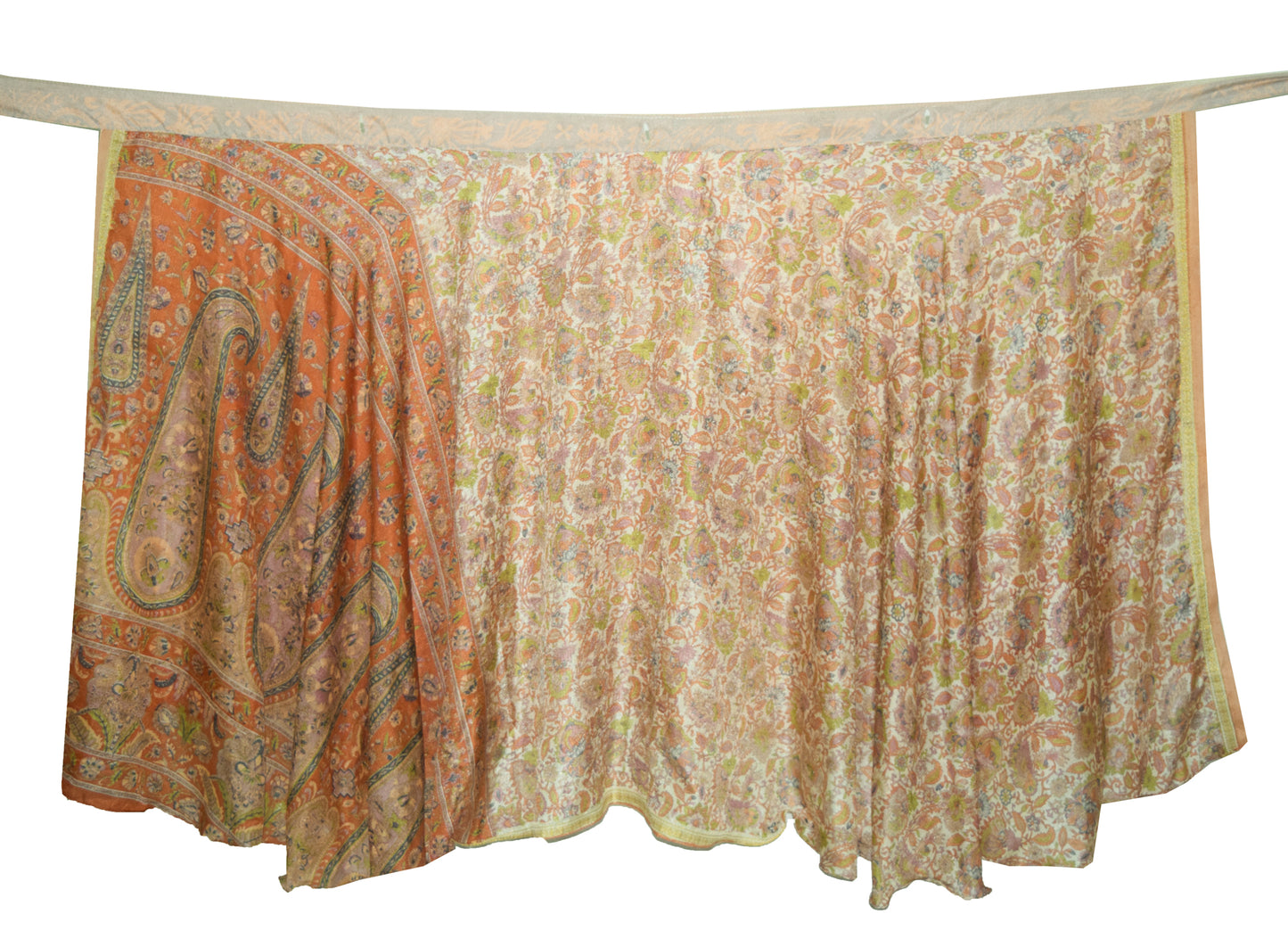 Sushila Vintage Silk Saree Magic Wrap Reversible Skirt Gray Floral Beach Dress