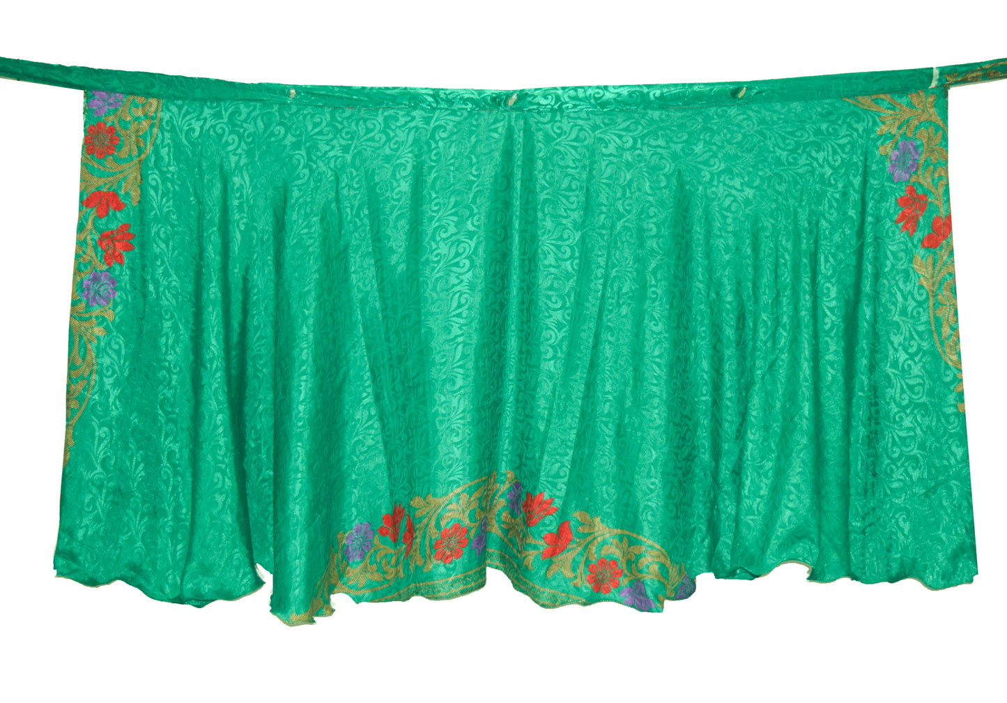 Sushila Vintage Silk Saree Magic Wrap Reversible Skirt Beach Dress Green Floral